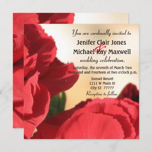 Roodhoek Roos bruiloft Kaart (Voorkant / Achterkant)