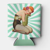 Roodhoofd Pin-up meisje met roos Koelbox Blikjeskoeler (Voorkant)