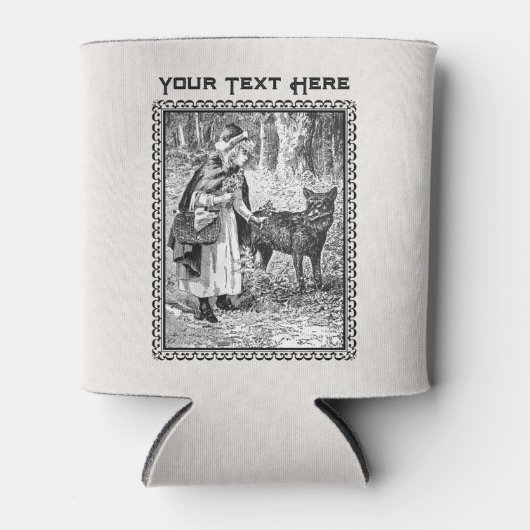 Roodkapje in het bos Bloemen Wolf Zwart Wit Blikjeskoeler (Voorkant)