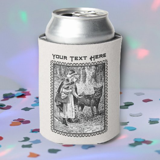 Roodkapje in het bos Bloemen Wolf Zwart Wit Blikjeskoeler