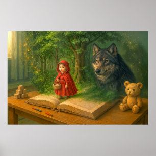 Roodkapje in magische kinderkamer poster