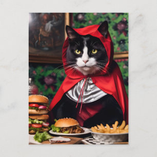 Roodkapje Kat eet Cheesburger en Fries Briefkaart