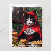 Roodkapje Kat eet Cheesburger en Fries Briefkaart (Voorkant / Achterkant)