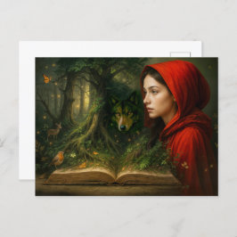 Roodkapje ontmoet wolf in bos feestdagenkaart