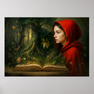 Roodkapje ontmoet wolf in het bos poster