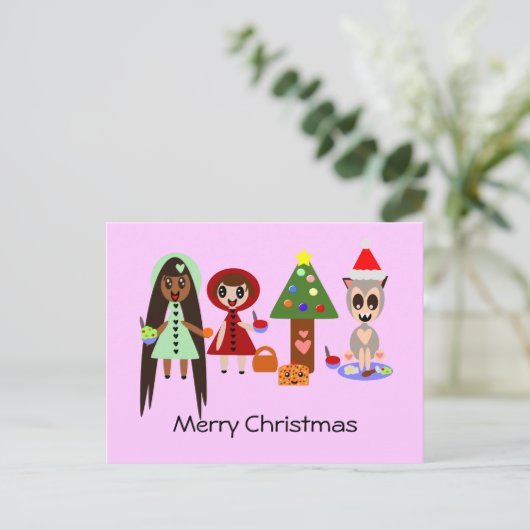 Roodkapje, Rapunzel op het kerstfeest Feestdagenkaart (Staand voorkant)