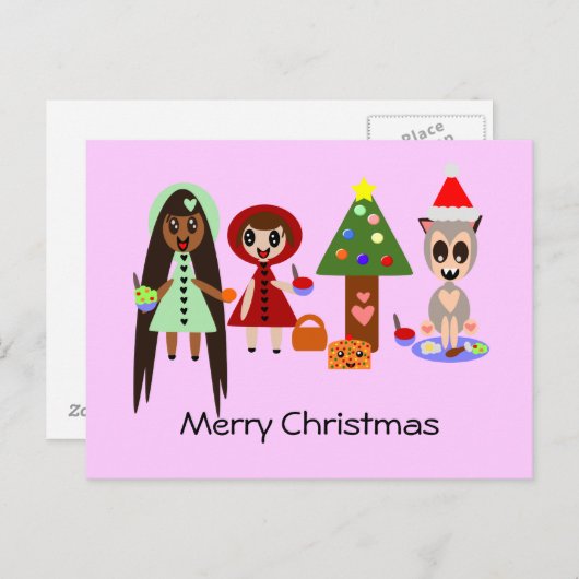 Roodkapje, Rapunzel op het kerstfeest Feestdagenkaart (Voorkant / Achterkant)