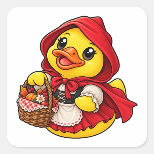 Roodkapje Rubber Eend Vierkante Sticker (Voorkant)