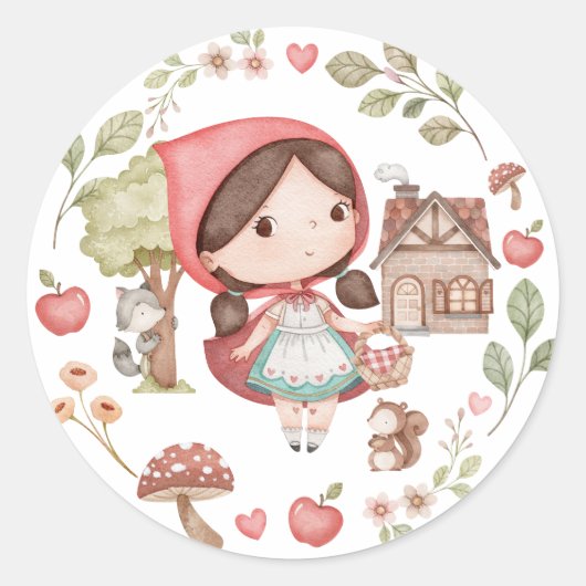 Roodkapje Schattig Whimsical Ronde Sticker (Voorkant)