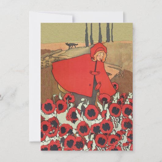 Roodkapje verjaartag pakt bloemen kaart (Achterkant)