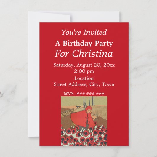 Roodkapje verjaartag pakt bloemen kaart (Voorkant)