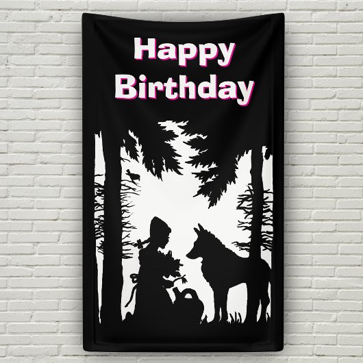 Roodkapje Wolf Bos Zwart Wit Verjaardag Spandoek