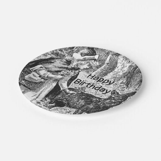 Roodkapje Wolf Hout Verjaardag Zwart Wit Papieren Bordje (Gekanteld)