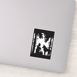 Roodkapje Wolf Onder Bomen Zwart Silhouet Sticker
