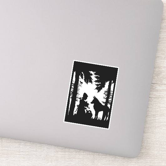 Roodkapje Wolf Onder Bomen Zwart Silhouet Sticker (Detail)