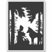 Roodkapje Wolf Onder Bomen Zwart Silhouet Sticker (Voorkant)