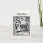 Roodkapje Wolf onder bomen Zwart Wit Bedankkaart (Voorkant)