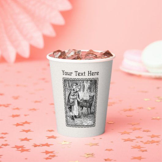 Roodkapje Wolf Tekenbos Zwart Lijst Papieren Bekers (Insitu)