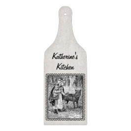 Roodkapje Wolf Zwart Wit in Lijst Snijplank