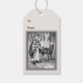 Roodkapje Wolf Zwart Wit Tekening ingelijst Cadeaulabel (Voorkant)