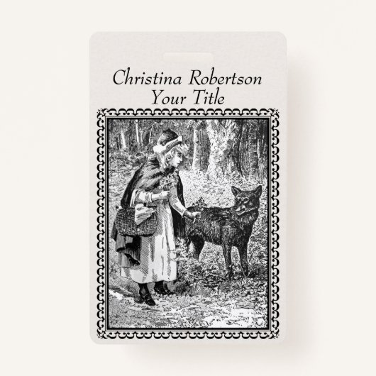 Roodkapje Zwart Wit Illustratie Lijst Badge (Voorkant)