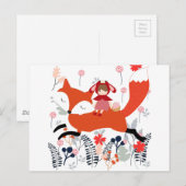 Roodkapmeisje en vos in bloemtuin briefkaart (Voorkant / Achterkant)