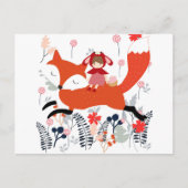 Roodkapmeisje en vos in bloemtuin briefkaart (Voorkant)