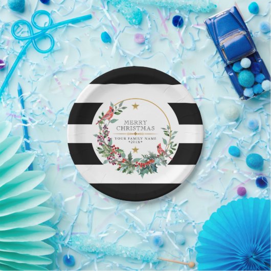 Roodkardinaal kerstfeest met moderne waterverven papieren bordje (Feest)