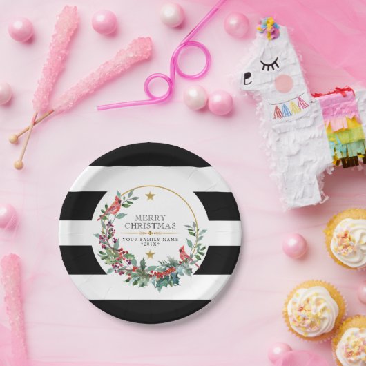 Roodkardinaal kerstfeest met moderne waterverven papieren bordje (Feest)