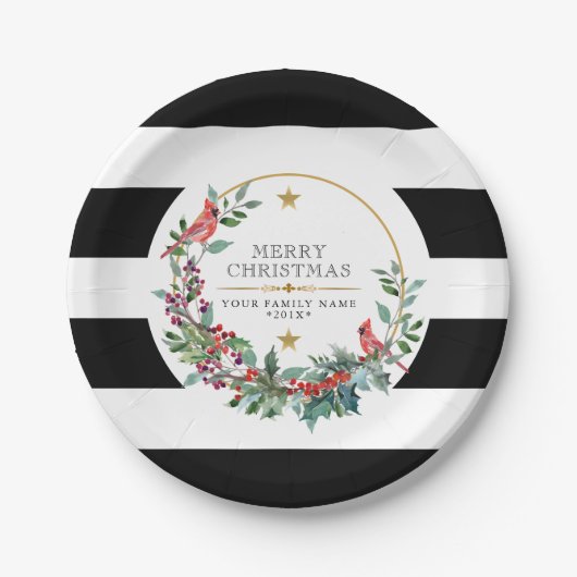 Roodkardinaal kerstfeest met moderne waterverven papieren bordje (Voorkant)