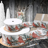 Roodkardinaal wintervoer op Ilex Berries S Satijnen Lint