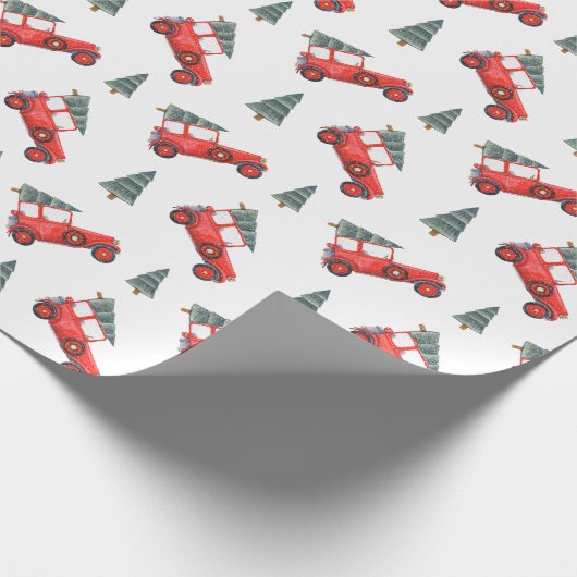 Roodkerstakelwagen Waterverf Holiday Cadeaupapier (Hoek)