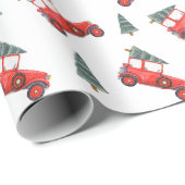 Roodkerstakelwagen Waterverf Holiday Cadeaupapier (Rol Hoek)