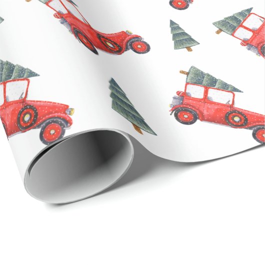 Roodkerstakelwagen Waterverf Holiday Cadeaupapier (Rol Hoek)