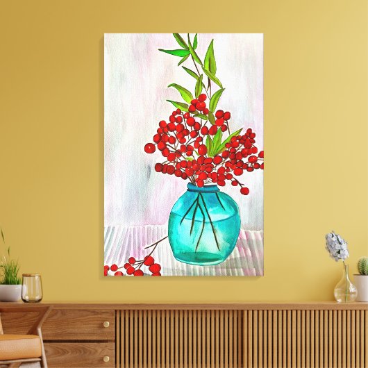 Roodkerstaven waterverf fijne kunst canvas afdruk (Insitu (Woonkamer))