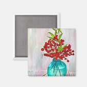 Roodkerstaven waterverf fijne kunst magneet (Voorkant / Achterkant)