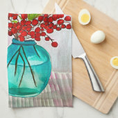 Roodkerstaven waterverf fijne kunst theedoek (Quarter Fold)