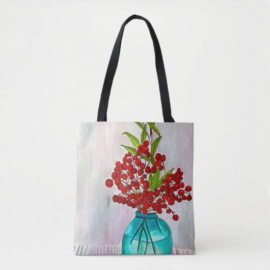 Roodkerstaven waterverf fijne kunst tote bag (Voorkant)