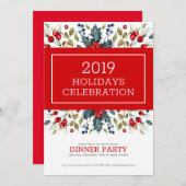 Roodkerstbessen Uitnodiging voor feestdag (Voorkant / Achterkant)