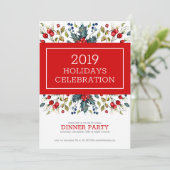 Roodkerstbessen Uitnodiging voor feestdag (Staand voorkant)