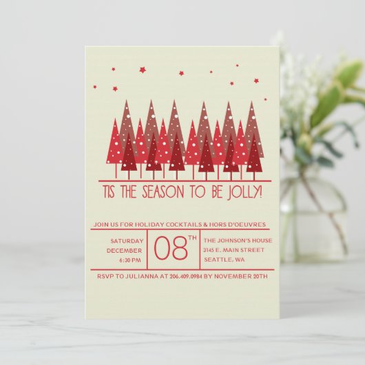 Roodkerstbomen Vakantie/kerstfeest Uitnodiging (Staand voorkant)