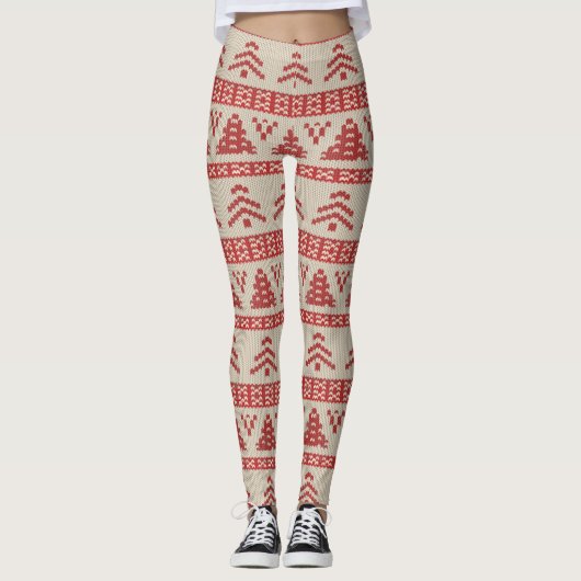 Roodkerstboom Nordic Knit Sweater Pattern Leggings (Voorkant)