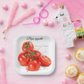 Roodkertomaten en spuitschilderwerk voor de waterv papieren bordje (Feest)