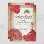  roodkleurige ventilator rozen tiara Quince in Kaart (Voorkant / Achterkant)