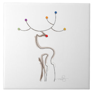 Roodknipende kerstrenrendiertje tegeltje