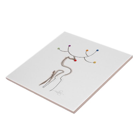 Roodknipende kerstrenrendiertje tegeltje (Zijkant)