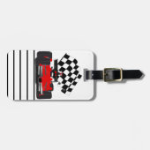 Roodkoningsauto met gecheckte vlag bagagelabel (Voorkant horizontaal)