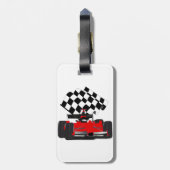 Roodkoningsauto met gecheckte vlag bagagelabel (Achterkant verticaal)
