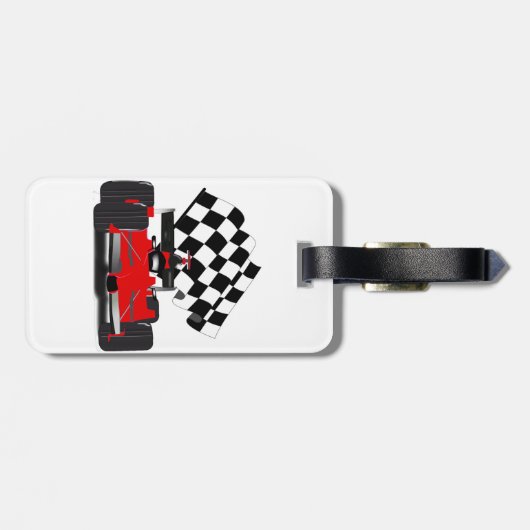 Roodkoningsauto met gecheckte vlag bagagelabel (Achterkant horizontaal)
