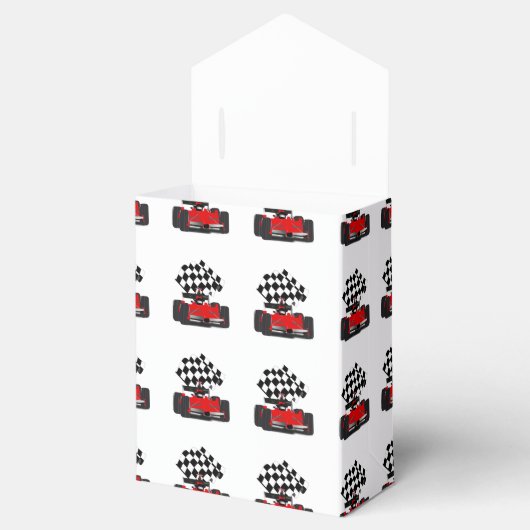 Roodkoningsauto met gecheckte vlag bedankdoosjes (Geopend)